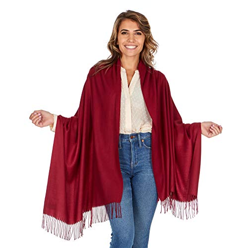 Shawl Wrap for Women Large Pashmina Scarf Evening Dress Bridesmaid Wedding Bridal - color: Cranberry