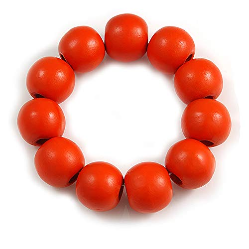 Avalaya Orange Round Bead Wood Flex Bracelet - 19cm Long