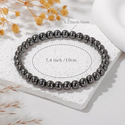 Crystal Beaded Bracelets for Women 4mm Clear Quartz Bead Handmade Gemstone Stretch Elastic Bracelet Natural Stone Crystal Healing Reiki Spiritual Jewelry Gifts - color: Hematite, size: 6mm