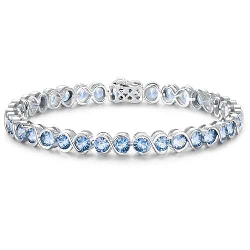 Birthstone Bracelets for Women, Sterling Silver 7 Inch Infinity Tennis Bracelet, Wedding Anniversary Birthday Jewelry Gifts for Women Wife Girlfriend Mom Her - color: 03-Mar-Aquamarine