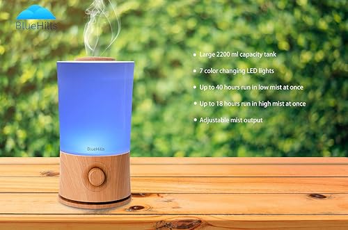 BlueHills Premium 2000 ML XL Large Essential Oil Diffuser Aromatherapy Humidifier for Large Room Home 40 Hour Run Huge Coverage Area 2 Liter Extra Large Capacity Huge Diffuser Wood Grain E005 - color: Light Wood Grain