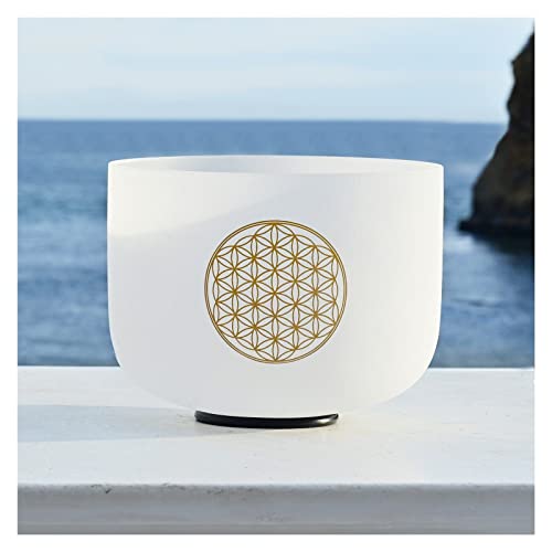 ZZZYW 528Hz 8 Inch C Note Life Flower Design Chakra Frosted Quartz Crystal Singing Bowl for Stress Relief with Free Mallet (Size : One)