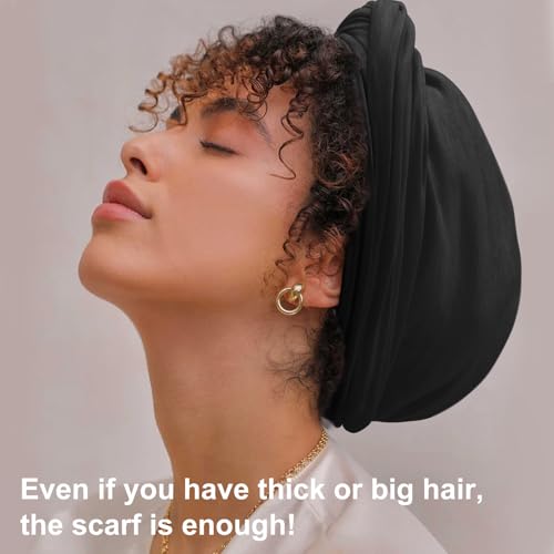 DRESHOW African Turban for Women Knotted Hairwraps for Sleeping Turban Headwraps Head Warmer Scarf for Black Women Chemo Cap - color: 1 Pack Style 2: Solid Black