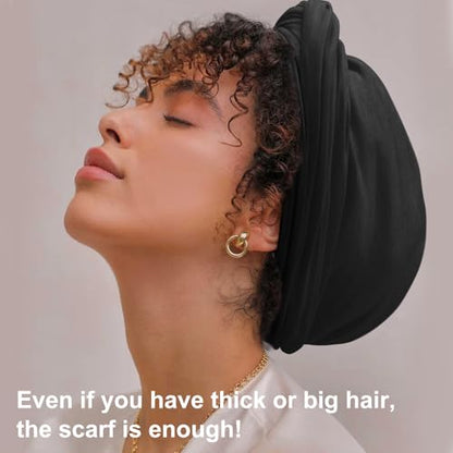 DRESHOW African Turban for Women Knotted Hairwraps for Sleeping Turban Headwraps Head Warmer Scarf for Black Women Chemo Cap - color: 1 Pack Style 2: Solid Black