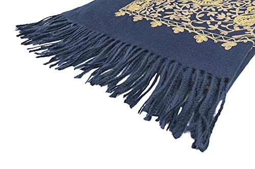 Urban CoCo Women's Embroidered Oversize Tassel Shawl Scarf Wraps for Women - color: #3-navy Blue