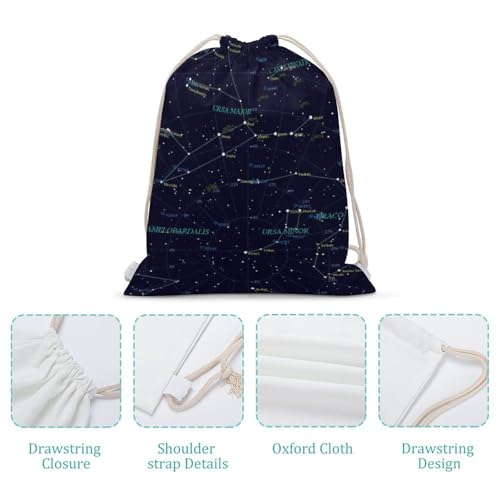 Starry Sky Constellation Portable Canvas Drawstring Backpack with Drawstring Pockets 35x50cm - color: Starry Sky Constellation, size: 35x50cm