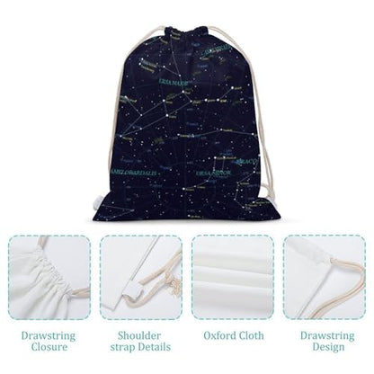 Starry Sky Constellation Portable Canvas Drawstring Backpack with Drawstring Pockets 35x50cm - color: Starry Sky Constellation, size: 35x50cm