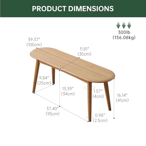 100% Solid Oak Wood Dining Bench, 39.5'' Entryway Bench Ottoman End of Bed Benches with Rounding Corner Design for Kitchen Dining Room Living Room Bedroom, Natural - size: 39.6inch-Oak-Round Corner