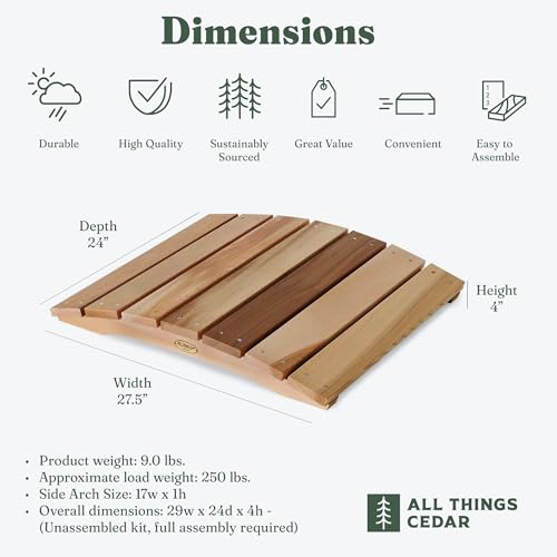 All Things Cedar Outdoor Wooden Garden Bridge for Walkway, Backyard Pond, 2’, Natural - size: 27.5 inches x 24 4