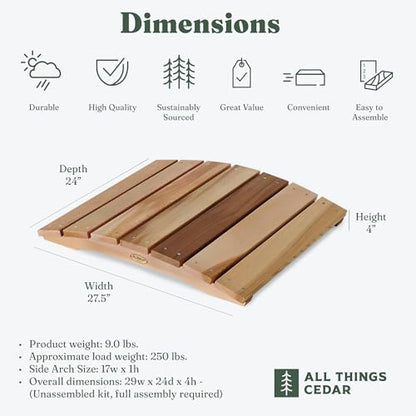 All Things Cedar Outdoor Wooden Garden Bridge for Walkway, Backyard Pond, 2’, Natural - size: 27.5 inches x 24 4