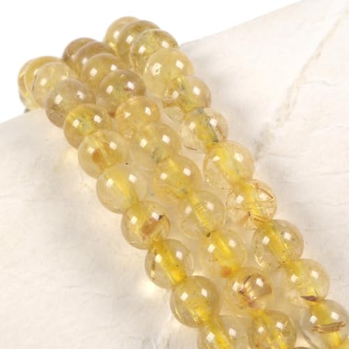 Justinstones Gem Semi Precious Gemstone 3pcs 4mm Round Beads Stretch Bracelet 6.5 Inch Unisex - color: Golden Rutilated Quartz