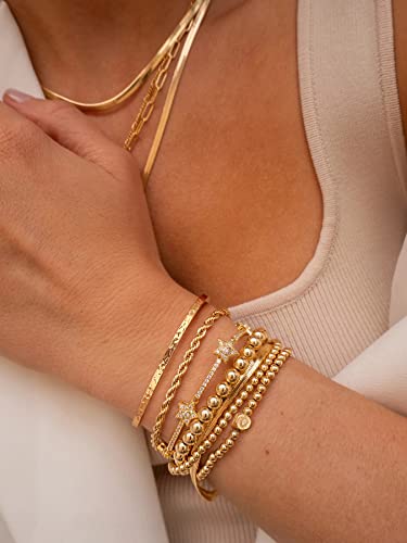 18K Gold Plated Open Cuff Bangle for Women Statement Brushed/Hammered/Textured Bracelet Layering Jewelry Love Gift for Her - style: Hammered Bangle