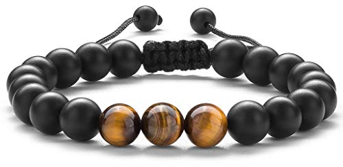Men Women 8mm Tiger Eye Stone Beads Bracelet Elastic Natural Stone Yoga Bracelet Bangle - color: Matte Tiger eye-21018