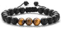 Men Women 8mm Tiger Eye Stone Beads Bracelet Elastic Natural Stone Yoga Bracelet Bangle - color: Matte Tiger eye-21018
