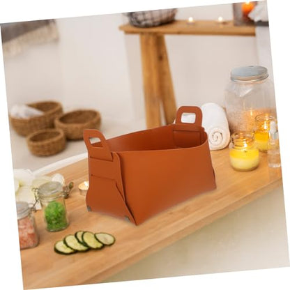 PRETYZOOM Decorative Storage Box Pu Leather Tray Foldable Bins for Makeup Entryway Tabletop Bedside Organizer