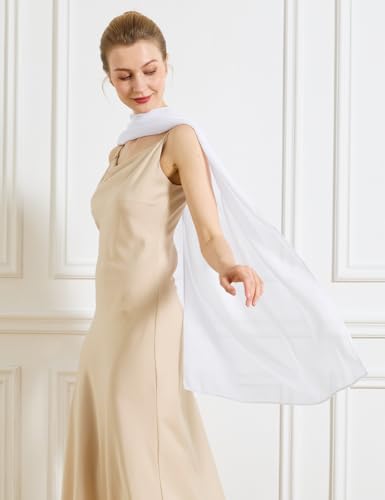 Chiffon Cape Shawl Wrap Scarf 3 Ways to Wear Elegant Sheer Capelet for Evening Dresses Weddings Parties - color: White