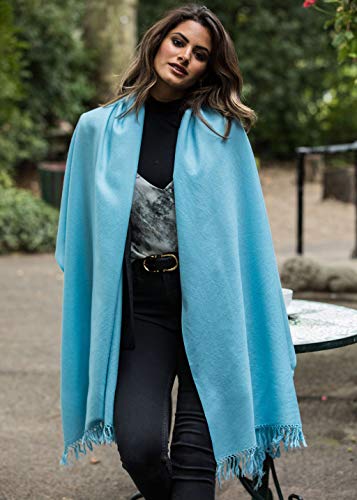 likemary Pashmina Shawls and Wraps - Large Merino Wool Blanket Scarf for Women - Handmade Travel, Meditation & Festival Wrap - color: Crystal Blue 28" X 80"