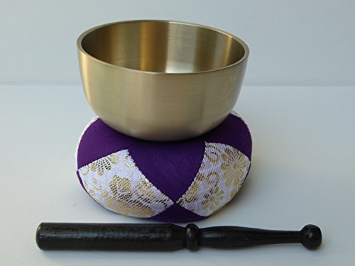 Japanese Meditation Buddhist Butsudan Handmade 3.5" Brass Bowl Singing Bell Set/Made in Japan