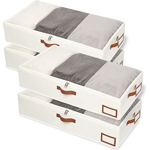 Yawinhe Under Bed Storage, 4 Pack Closet Organizers, Collapsible Container Bags, with Sorting Card Slot and 4 Leather Handles, for Blanket, Bedding, 23.6''Lx11.8''Wx6''H, Beige - color: Beige, size: 23.6x11.8x6in/4-Pack