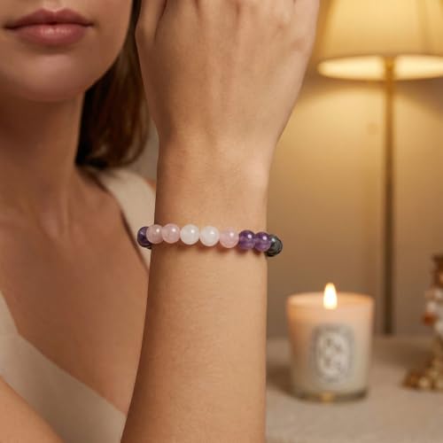 Natural Stone Beaded Bracelets for Women Men - 8MM Semi-Precious Stones Bracelets Adjustable Crystal Beads Stretch Bracelet - color: Empath Protection