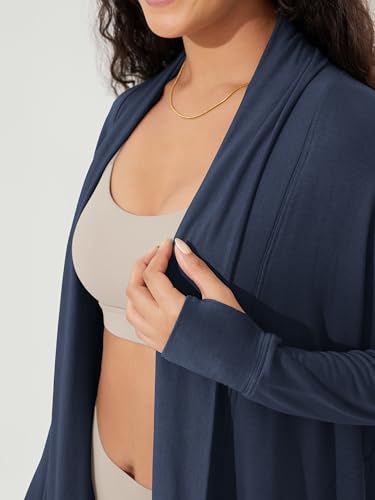 ODODOS Women's Drape Open Front Cardigans Cozy Soft Long Sleeve Casual Wrap Outerwear with Pockets Thumb Hole - color: Navy, size: X-Small