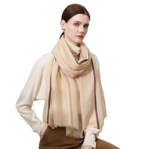 Luxury Cashmere Pashmina Style Shawl - Silk & Wool Blend Scarf, Lightweight Skin-Friendly Wrap - color: Gingham. - Light Camel