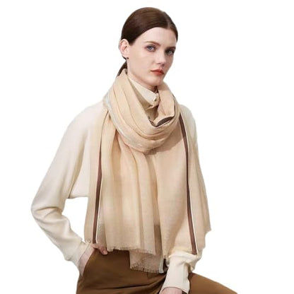 Luxury Cashmere Pashmina Style Shawl - Silk & Wool Blend Scarf, Lightweight Skin-Friendly Wrap - color: Gingham. - Light Camel