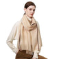 Luxury Cashmere Pashmina Style Shawl - Silk & Wool Blend Scarf, Lightweight Skin-Friendly Wrap - color: Gingham. - Light Camel