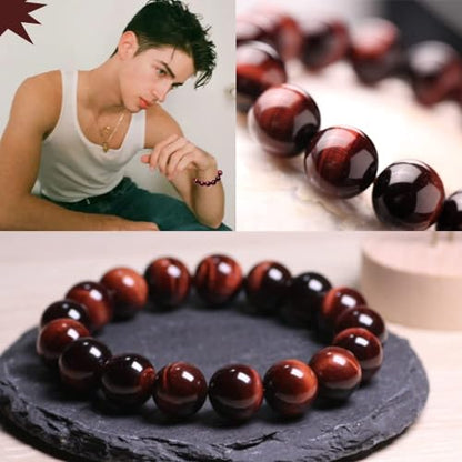 Single-pack of pure gemstone bracelets… - color: 12MM-Red-Tigers-9inch