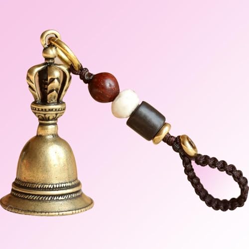 FOMIYES Brass Lucky Beads Hand Bell - 2Pcs Buddhist Meditation Prayer Bells for Self Healing - Retro Keychain Pendants for Decoration