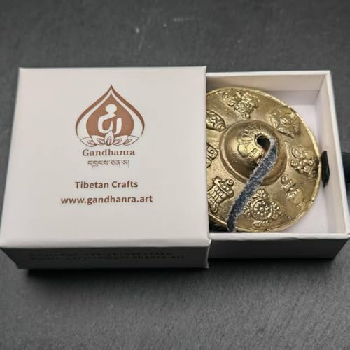 Tibetan Tingsha Bell Set - Tibetan Cymbals - for Sound Healing, Yoga, Meditation, and Mindfulness,Handmade in Nepal,Made of Brass,Astamangal Pattern,6.5cm/2.6 inch - color: 3-Brass-Astamangal-6.5cm