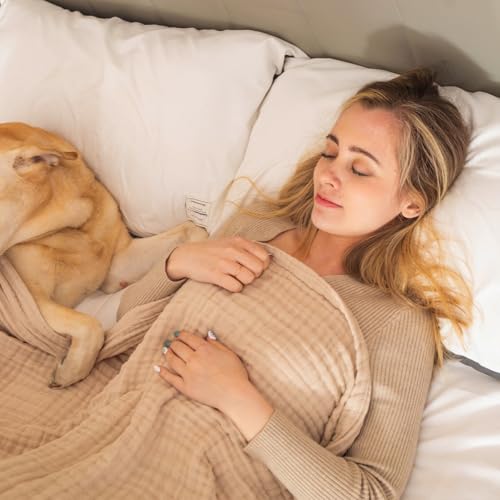 CottCare Cotton Throw Blanket,Large Size 59"x70",Gifts for Women,100% 6 Layer Muslin for Couch Breathable Gauze,All Season Soft and Lightweight Pre-Washed (Light Tan)