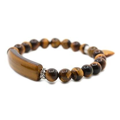 Justinstones Gem Semi Precious Gemstone Love Heart Charm Stretch Beaded Bracelet Unisex - color: Golden Tiger Eye
