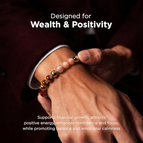 Natural Healing Dhan Yog Bracelets For Men & Women Certified Gemstone 8mm Beads for Money Magnet & Wealth Attraction, Prosperity, Success, Protection, Luck, Stress Relief & Emotional Balance DhanYog Bracelet - color: Dhan Vriddhi