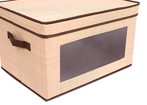 Internet's Best Storage Box with Window - Durable Storage Bin Basket Containers with Lids and Handles - Clothes Nursery Toys Organizer - Brown (Beige) - color: Brown