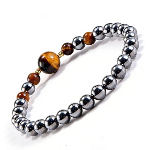 Tigers Eye Bracelets for Men Women Stretch Adjustable Bracelet Natural Tiger Eye Beaded Gemstone Bracelet Handmade Polishing for Spiritual Healing Meditation Yoga - color: Color-2, size: Stretch Size