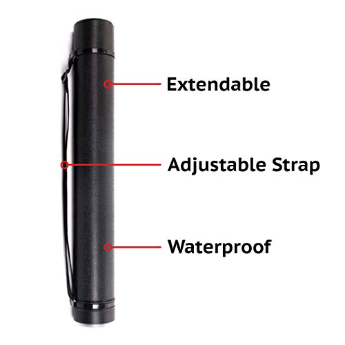 CALPALMY 2-Pack Extendable Poster Tubes Expand from 24.5” to 40” with Shoulder Strap | Carry Documents, Blueprints, Drawings and Art | Black Portable Durable Round Storage Cases with Lids and Labels