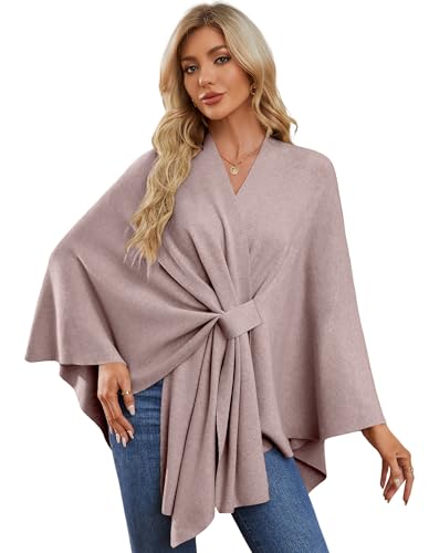 PULI Women's Elegant Shawl Wraps Soft Open Front Poncho Sweater for Spring Fall Winter - color: Front Tab-oatmeal