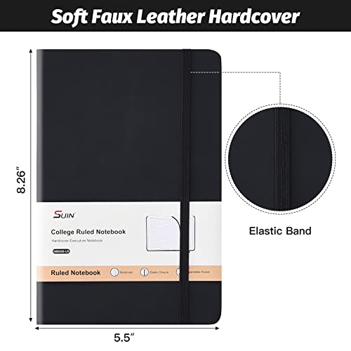Hardcover-Journal-Notebooks, A5 Lined Journals Notebook for Writing 200 Pages, 8.2 x 5.5 inch, Classic Ruled Notebooks for Work/Travel/College (Black- 1 Pack)