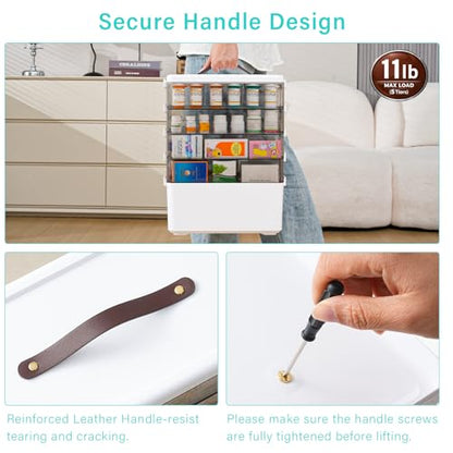 Homaigie Extra Tall 5-Tier Medicine Cabinet Organizer for Upright Medicine Bottles Organizer, Portable Medicine Storage Box with Leather Handle, Empty First Aid Kit Container for Home, Travel - size: 5 Tier