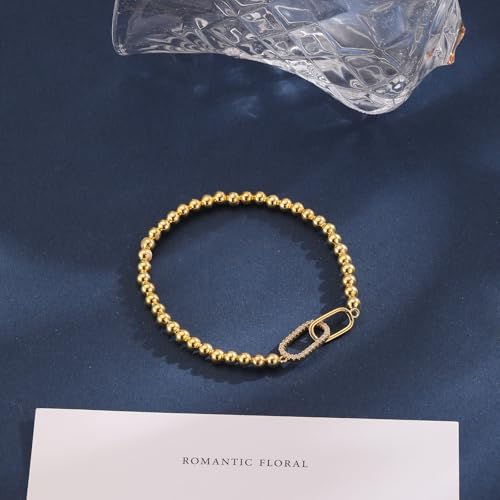 Gold Bracelets for Women, Cute 14K Gold/Silver Plated Stretch Beaded Bracelets for Women Trendy Stackable Charm Bracelet Dainty Adjustable Waterproof Non Tarnish Jewelry Gifts for Her - color: square