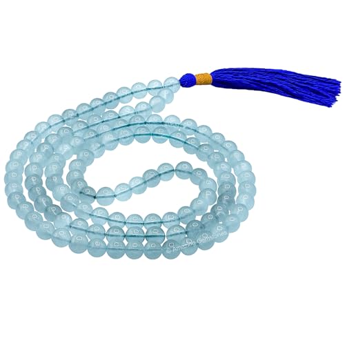 Amazing Gemstone Aquamarine Mala Beads - 108 Prayer Beads for Meditation and Mindfulness Practice, Handcrafted Mala Beads with Natural Gemstones for Spiritual Healing and Relaxation (Plain) - color: Aquamarine, style: Plain