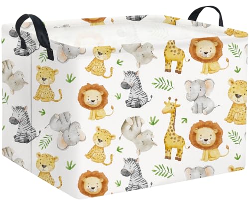 Rectangular Woodland Animal Basket Kids Baby Storage Basket Toy Storage Bin Organizer Box Animal Room Decor(Green Animal) - color: Green Animal