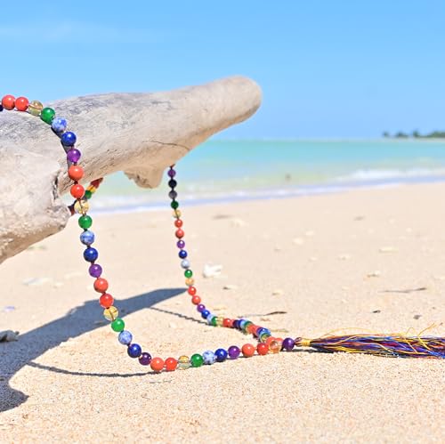 7 Chakra 108 Beads Japa Mala Necklace | Natural Semi-Precious Gemstone Prayer Mala for Yoga, Meditation & Mindfulness