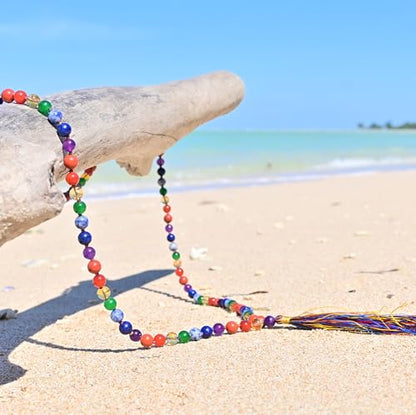 7 Chakra 108 Beads Japa Mala Necklace | Natural Semi-Precious Gemstone Prayer Mala for Yoga, Meditation & Mindfulness