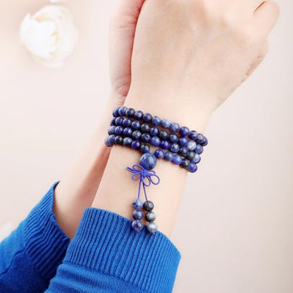 AD Beads 6mm 8mm 108 Prayer Mala Jasper Elastic Bracelet - Handmade Yoga Meditation Healing Power Energy Gifts for Unisex Adult. - color: Sodalite(Wisdom)