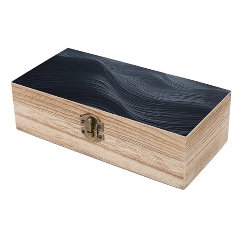 Deep Black Waves Wooden Storage Box with Hinged Lid And Front Clasp Decorative Storage Keepsake Boxes Wooden Gift Jewelry Organizer Boxes Office Desk Organizer