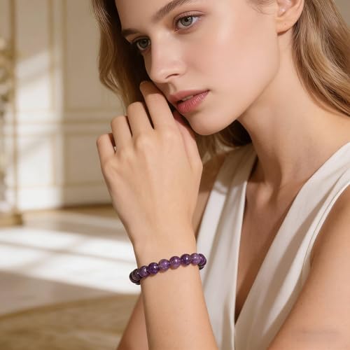 Handmade Stretch Elastic Bracelet Natural Stone Crystal Healing Power Energy Gifts for Reiki Nature's Beauty and Spiritual Essence Unisex 6mm - color: Amethyst