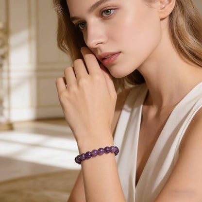 Handmade Stretch Elastic Bracelet Natural Stone Crystal Healing Power Energy Gifts for Reiki Nature's Beauty and Spiritual Essence Unisex 6mm - color: Amethyst
