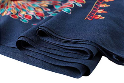 Urban CoCo Women's Embroidered Oversize Tassel Shawl Scarf Wraps for Women - color: Navy Blue